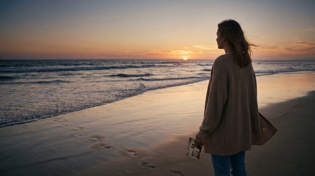 **SEO-Friendly Featured Image Prompt #3: Why Can't We Forget the Person We Love?** Create a premium, emotionally captivating, photorealistic featured image for a relationship and emotional wellness blog post titled **“Why Can't We Forget the Person We Love When They Leave Us?”** **Main Concept:** The invisible connection between love, memories, and the difficulty of letting go of someone who is no longer part of our lives. **Visual Scene:** A young adult sitting alone on a wooden park bench beneath a large tree during autumn, holding a smartphone with its screen turned off in both hands. Fallen golden and brown leaves cover the pathway, while soft sunlight filters through the branches. In the background, a couple walks together in the distance, softly out of focus, creating a subtle contrast between the person's solitude and the connections happening around them. The main subject gazes thoughtfully toward an empty space beside the bench, as if remembering someone who once sat there. Their expression should feel natural, reflective, and quietly emotional, with no visible tears or exaggerated sadness. **Photography Style:** Ultra-realistic cinematic photography, premium lifestyle editorial, natural human expressions, authentic body language, shallow depth of field, realistic autumn foliage, soft atmospheric lighting, and professional film-like color grading. **Color Palette:** Burnt orange, warm golden yellow, earthy brown, muted olive green, charcoal gray, and soft natural skin tones. Use gentle sunlight and subtle shadows to create a visually rich, peaceful atmosphere. **Composition:** Wide horizontal 16:9 landscape format, optimized for a professional blog featured image. Place the main subject on the right side of the frame, with the tree trunk and softly blurred autumn scenery creating depth. Leave generous uncluttered space on the left for an optional headline overlay. Maintain a strong focal point, balanced framing, and a clean, professional appearance across desktop and mobile devices. **Emotional Storytelling:** The image should communicate missing someone after a breakup, remembering shared moments, emotional attachment, loneliness, and the gradual process of healing. It should encourage readers to connect emotionally with the article while offering a subtle feeling of peace and hope. **Quality Requirements:** High-resolution photorealism, professional editorial photography, realistic textures, natural lighting, cinematic depth, balanced exposure, sharp subject details, and sophisticated composition. The image must look authentic rather than artificial or overly staged. **Strict Negative Instructions:** No text, no typography, no letters, no logos, no watermark, no borders, no cartoon effects, no fantasy elements, no floating hearts, no exaggerated sadness, no distorted hands, no unnatural faces, and no unnecessary objects. **SEO Image Filename:** `why-we-keep-missing-someone-we-love.webp` **SEO Alt Text:** A person sitting alone on an autumn park bench, remembering someone they love and reflecting on lost relationships.